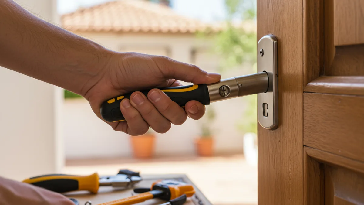 Cerrajero profesional trabajando en una cerradura en Alfaz del Pi